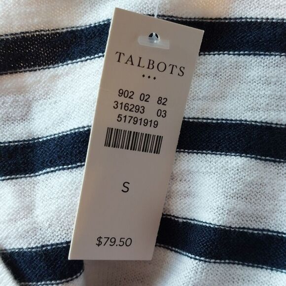 Talbots Cotton Blend V-Neck Black White Stripe 3/4 Sleeves Knit Top Size S NWT - Picture 8 of 10